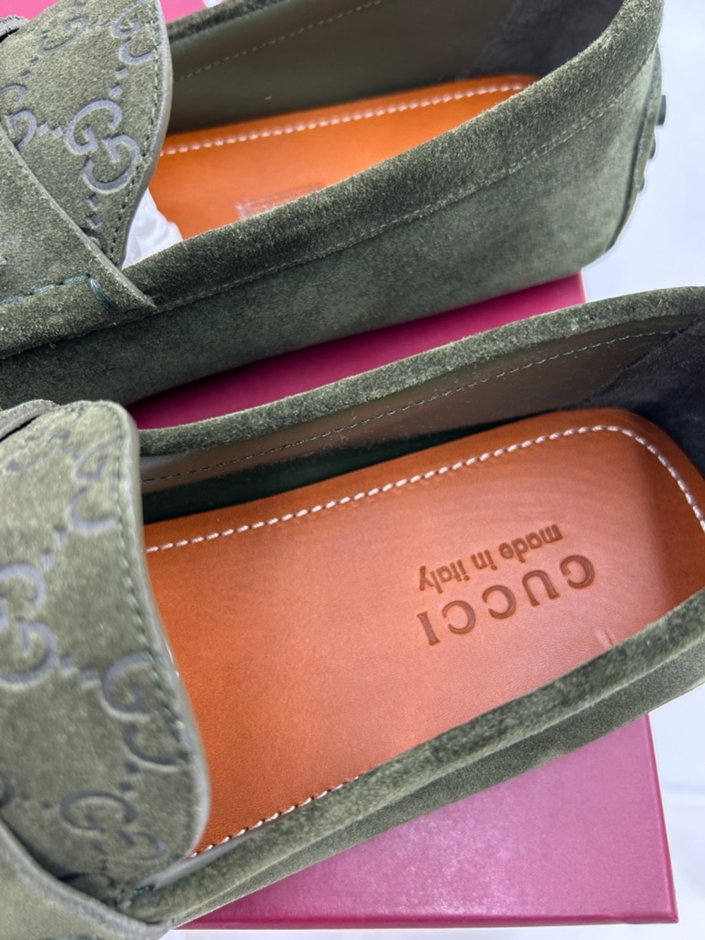 Men's Gucci JORDY GUCCISSIMA suede loafers size 10 fits 10.5 US made in Italy - Picture 6 of 10